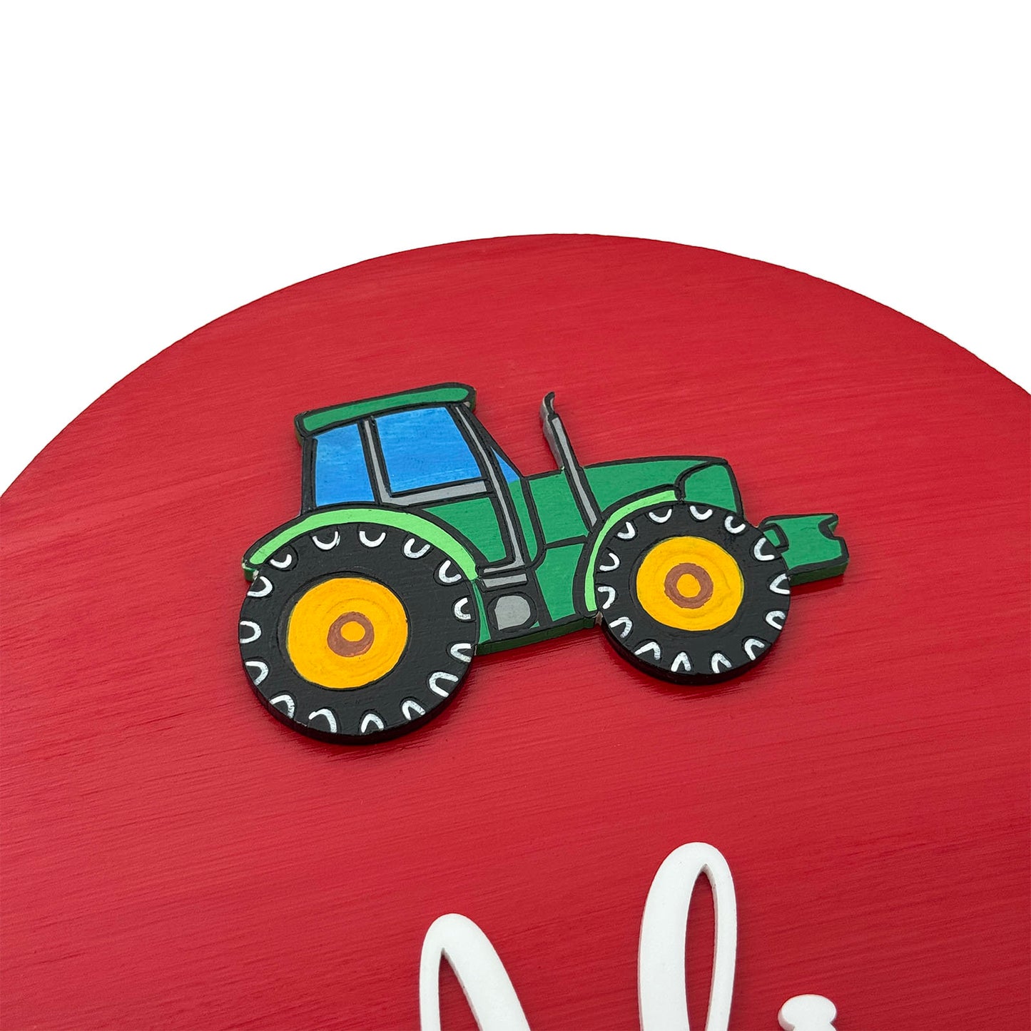 Tractor Themed Hand-Painted Wooden Mini Kids Name Plate