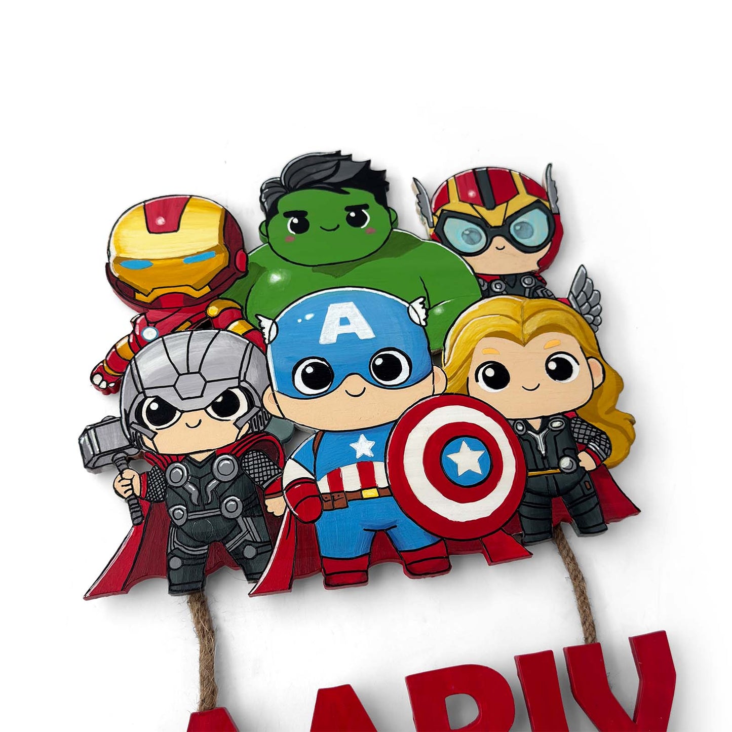 Avengers Themed Hand-Painted Wooden Kids Name Plate - Design 1