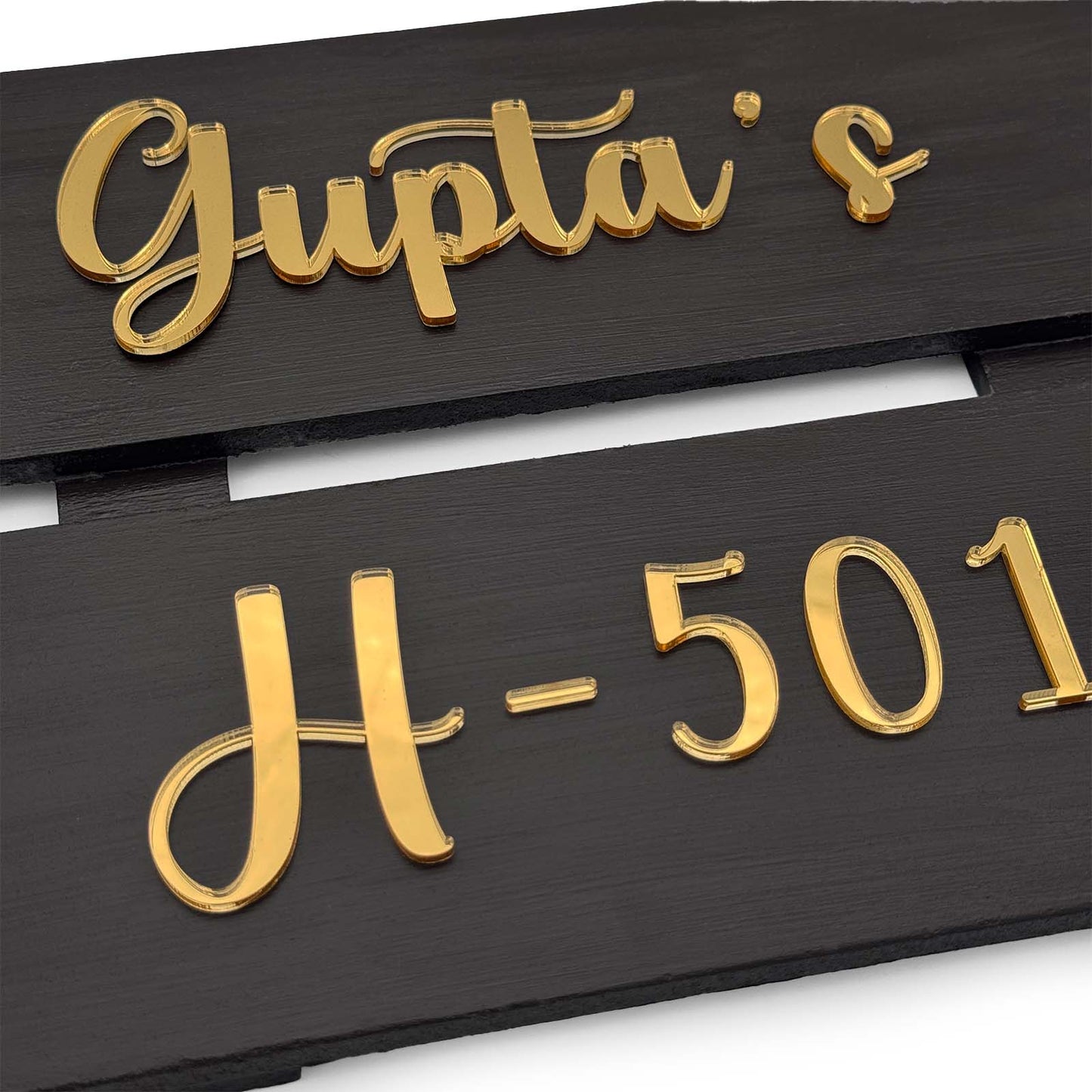 Hand-Painted Wooden Two Plank Name Plate For Home - Dark Brown