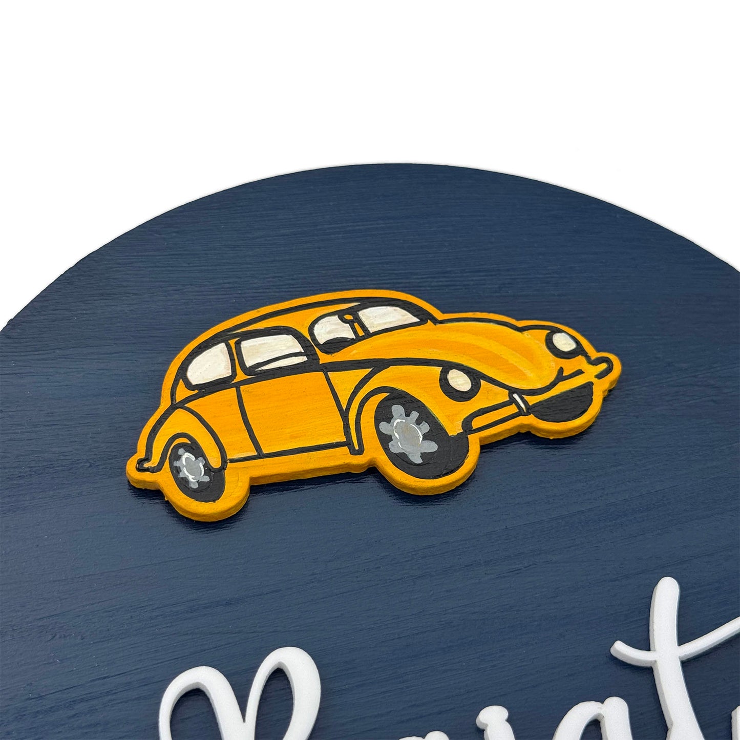 Car Themed Hand-Painted Wooden Mini Kids Name Plate