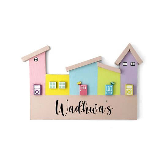 Hut-Shaped Hand-Painted Wooden Name Plate For Home - Hut Board Design 2
