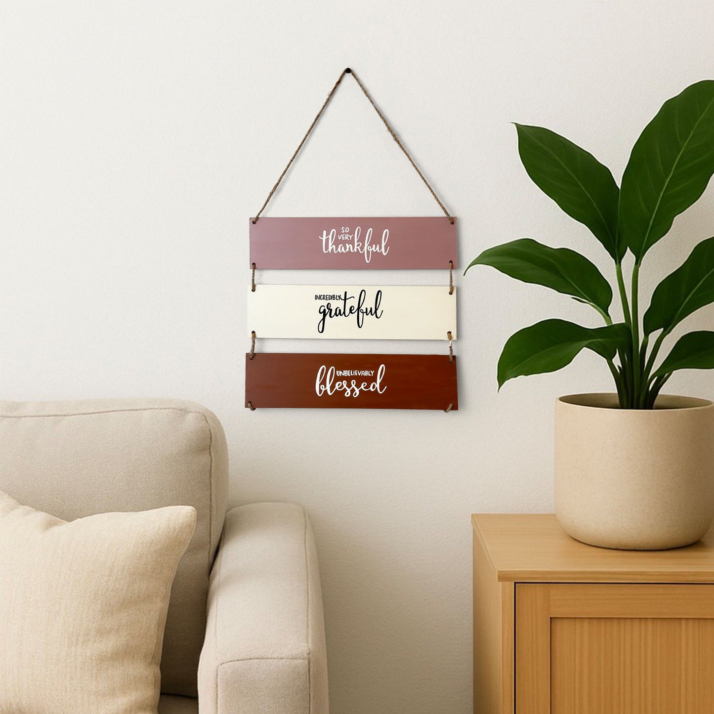 So Very Thankful Incredibly Grateful Unbelievably Blessed Hand-Painted Wooden Plank Wall Hanging