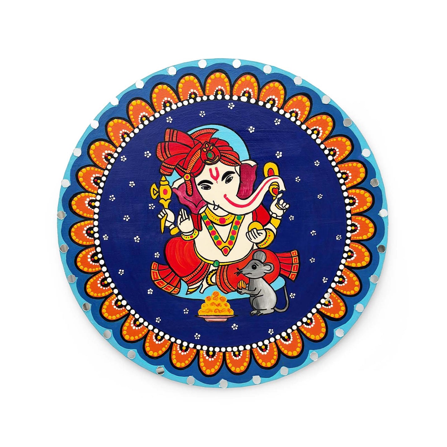 Ganesha Hand-Painted Wooden Mandala Wall Hanging  - Blue
