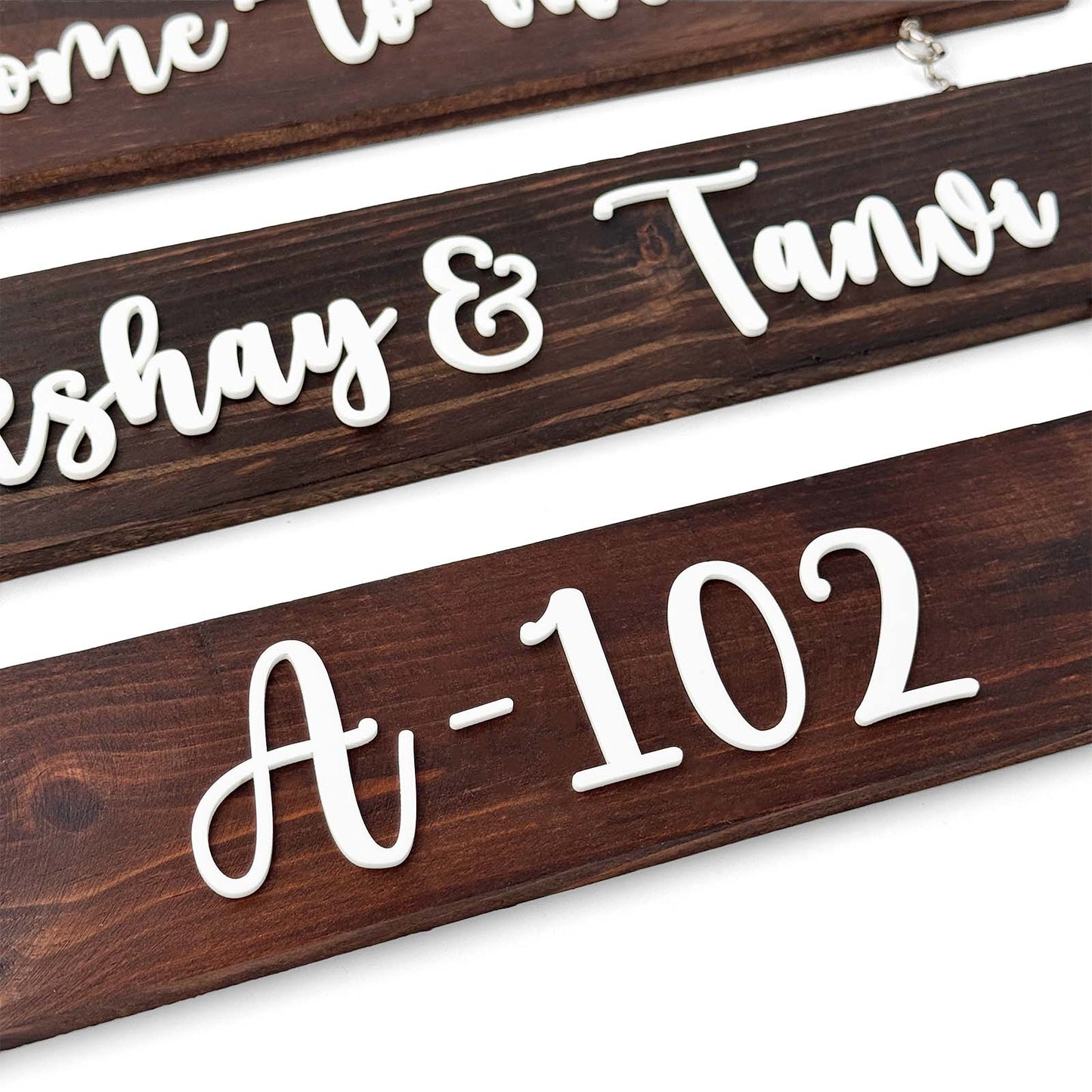 Three Plank Hand-Painted Wooden Name Plate For Home - Wooden Finish