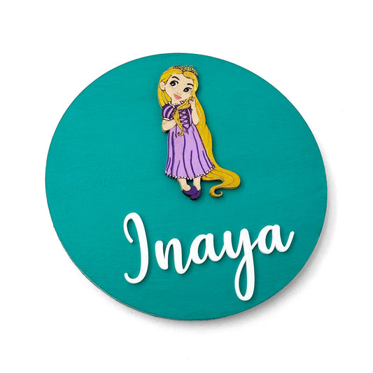 Disney Princess Rapunzel Themed Hand-Painted Wooden Name Plate For Kids