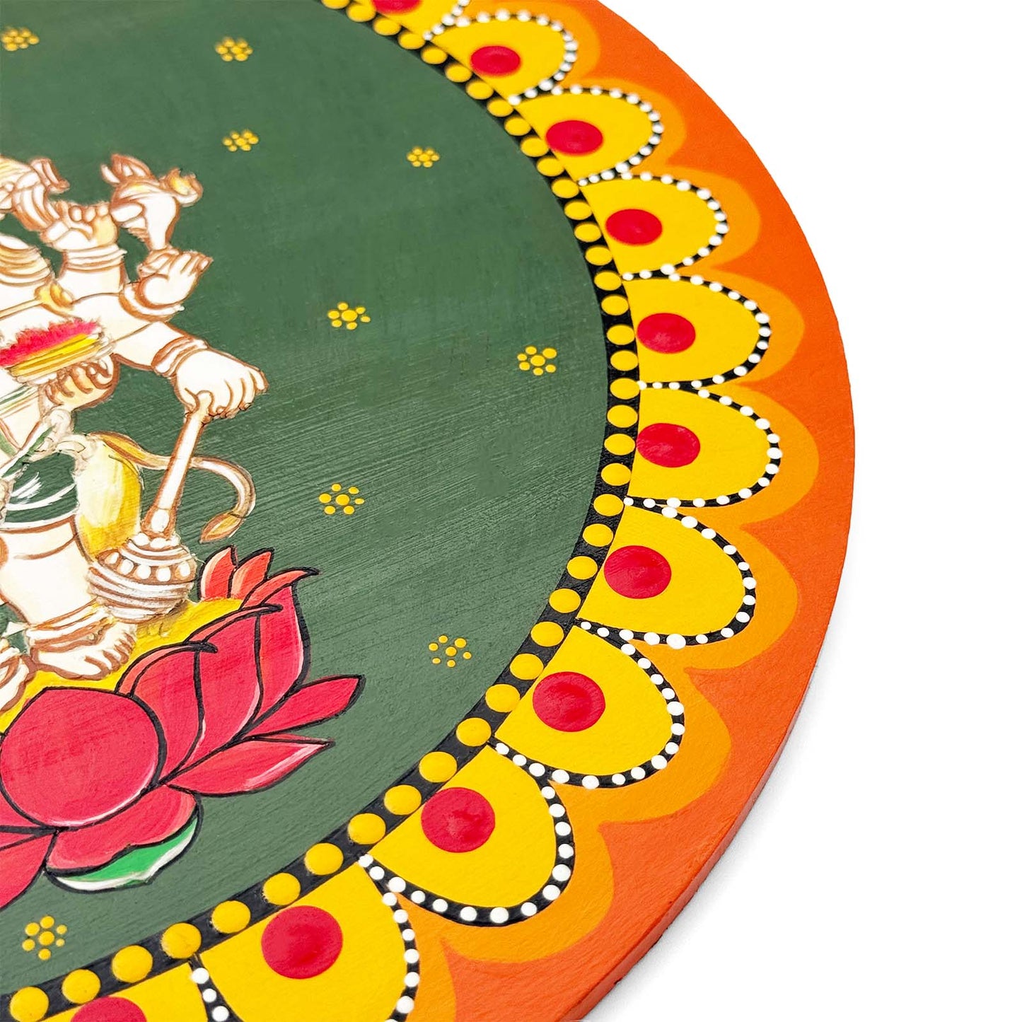 Ganpati Ji Hand-Painted Wooden Mandala Wall Hanging - Green
