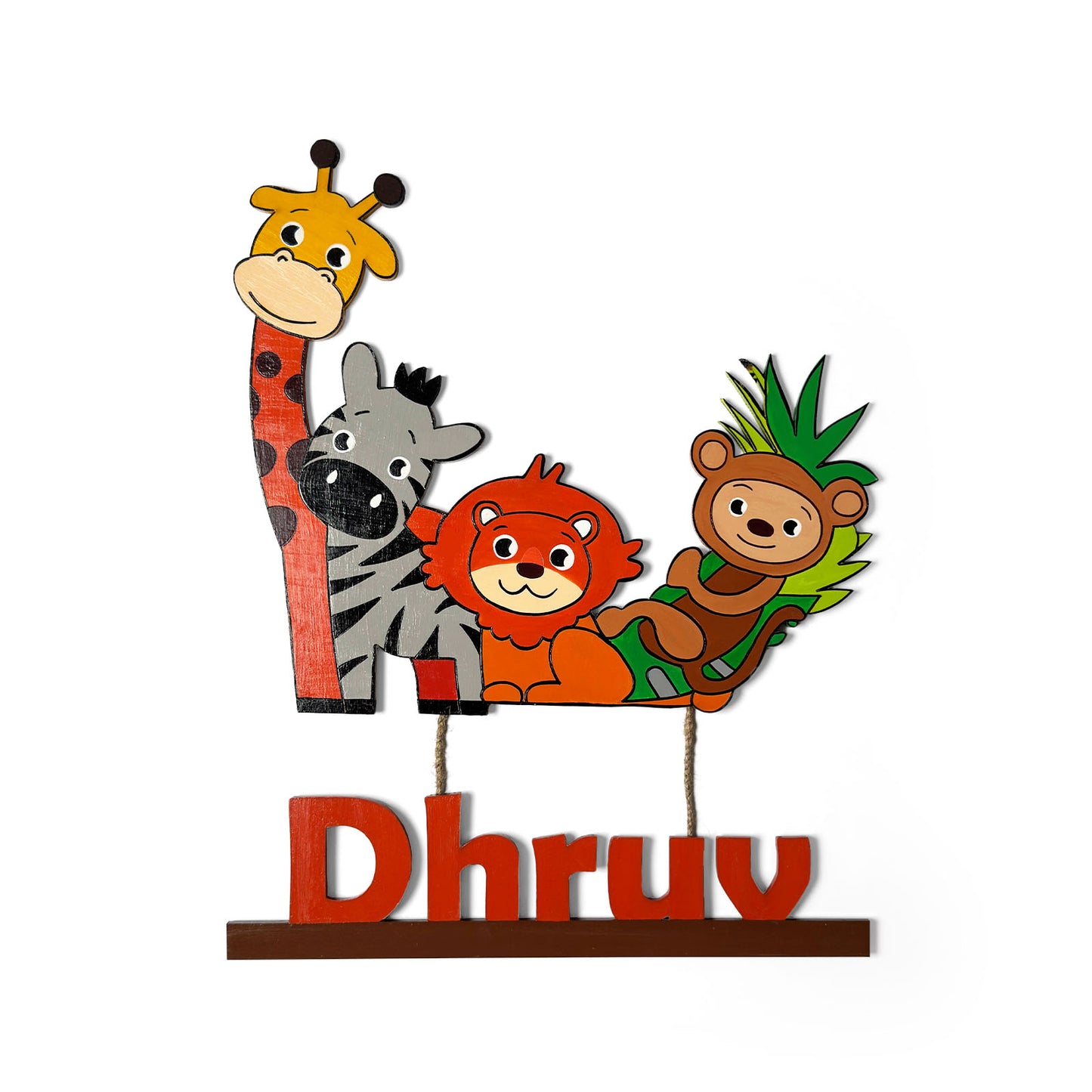 Animal Themed Hand-Painted Wooden Kids Name Plate - Design 4