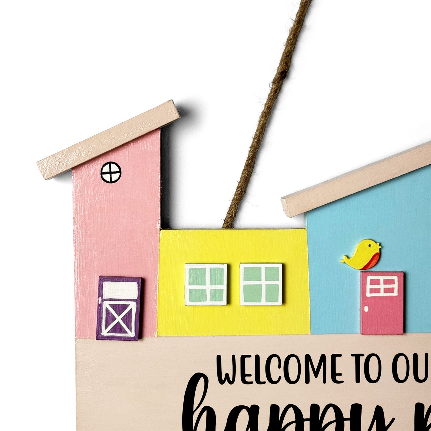 Hut-Shaped Hand-Painted Wooden Name Plate For Home - Hut Board & Four Planks Design 2