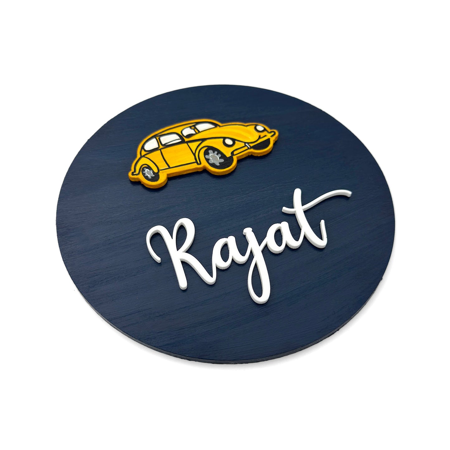 Car Themed Hand-Painted Wooden Mini Kids Name Plate