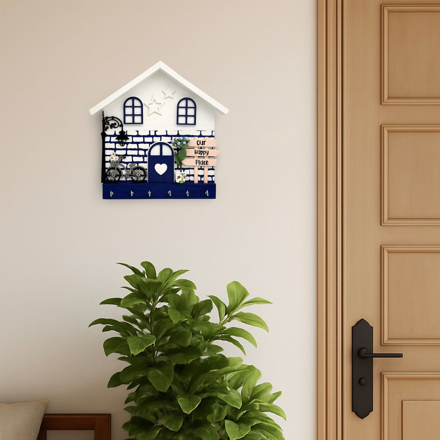 Personalised Hand-Painted Wooden Hut Key Holder With Bricks Texture