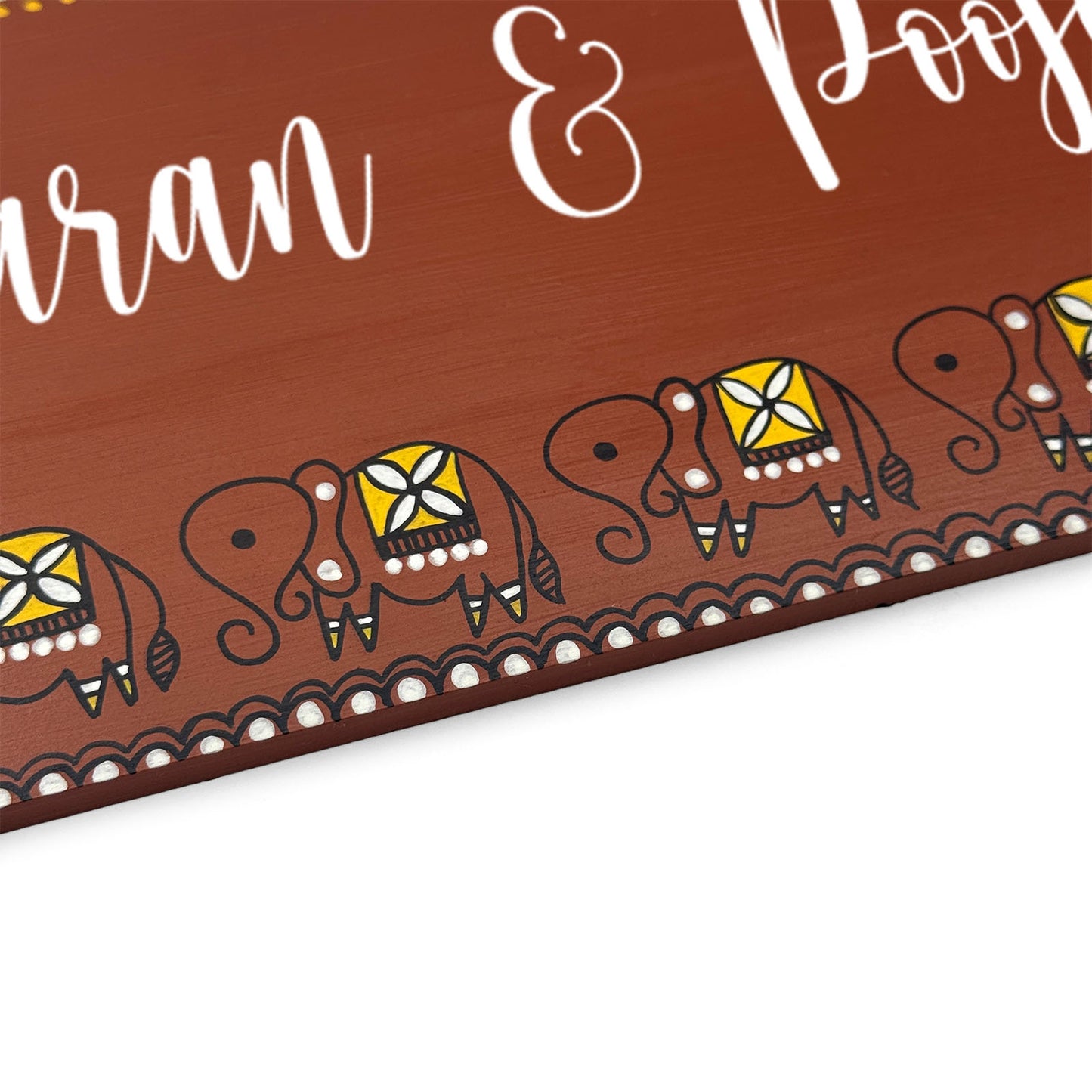 Elephant Artwork Hand-Painted Wooden Madhubani Name Plate For Home