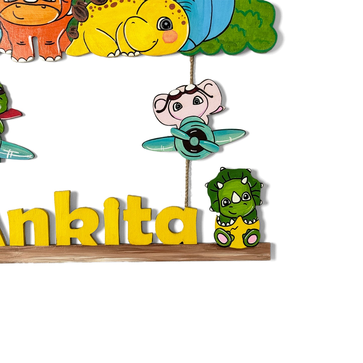 Dinosaur Themed Hand-Painted Wooden Kids Name Plate