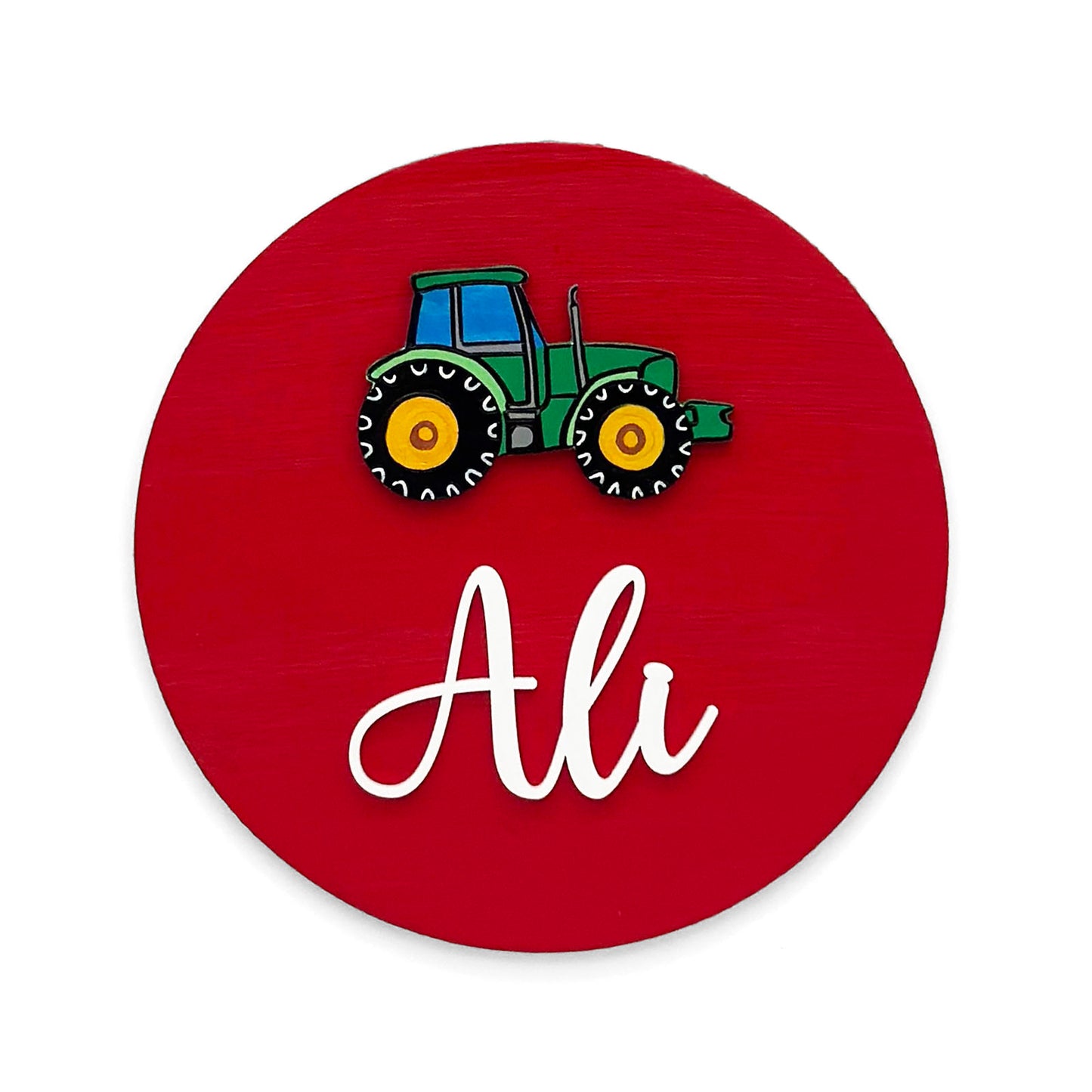 Tractor Themed Hand-Painted Wooden Mini Kids Name Plate