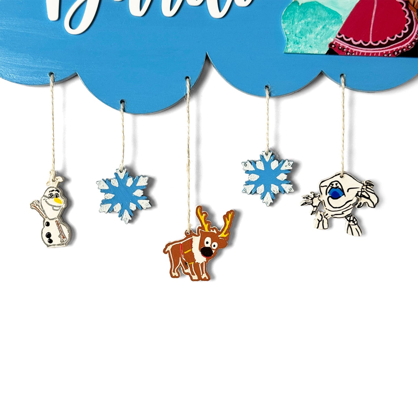 Cloud & Frozen Themed Hand-Painted Wooden Kids Name Plate