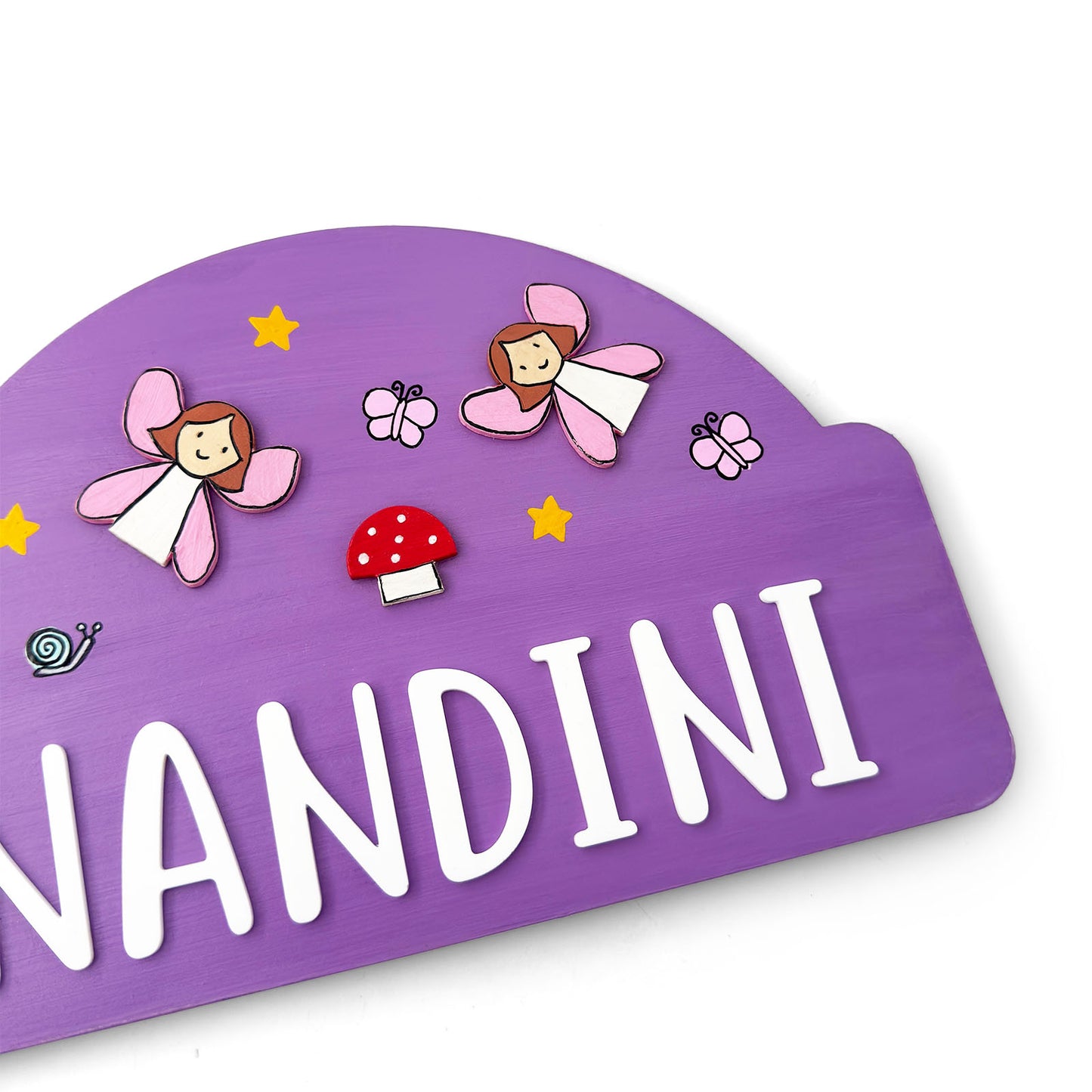 Fairy Themed Hand-Painted Wooden Arch-Shaped Kids Name Plate