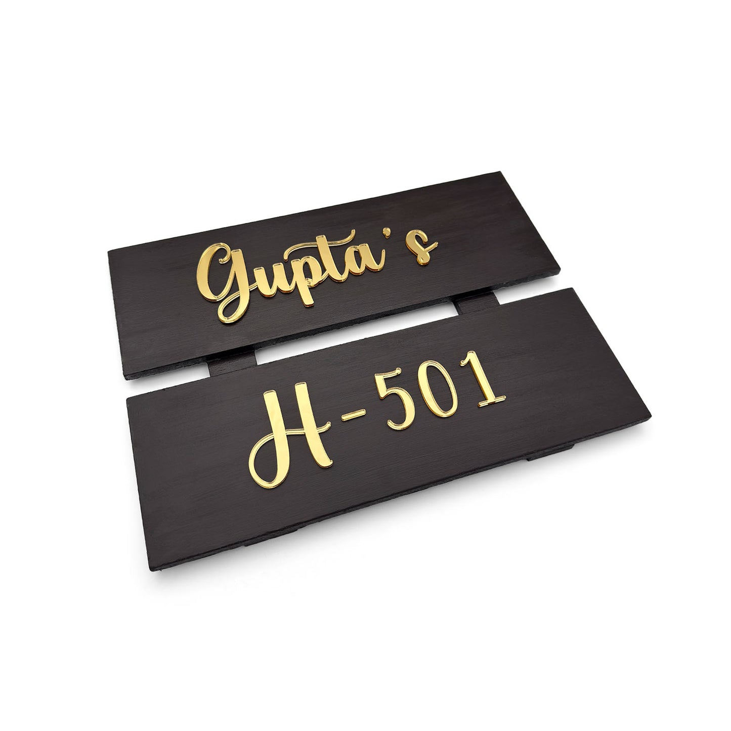 Hand-Painted Wooden Two Plank Name Plate For Home - Dark Brown
