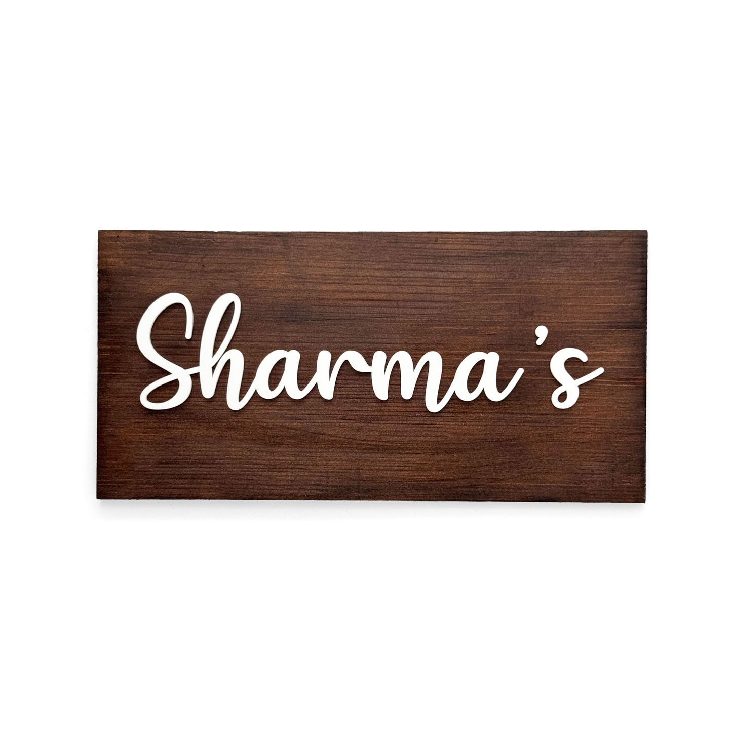 Rectangular Hand-Painted Wooden Name Plate For Home - Wooden Finish