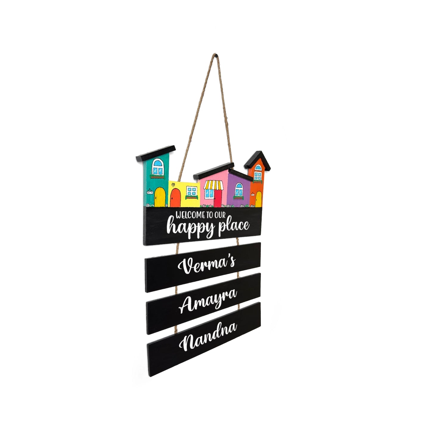 Hut-Shaped Hand-Painted Wooden Name Plate For Home - Hut Board & Three Planks Design 1