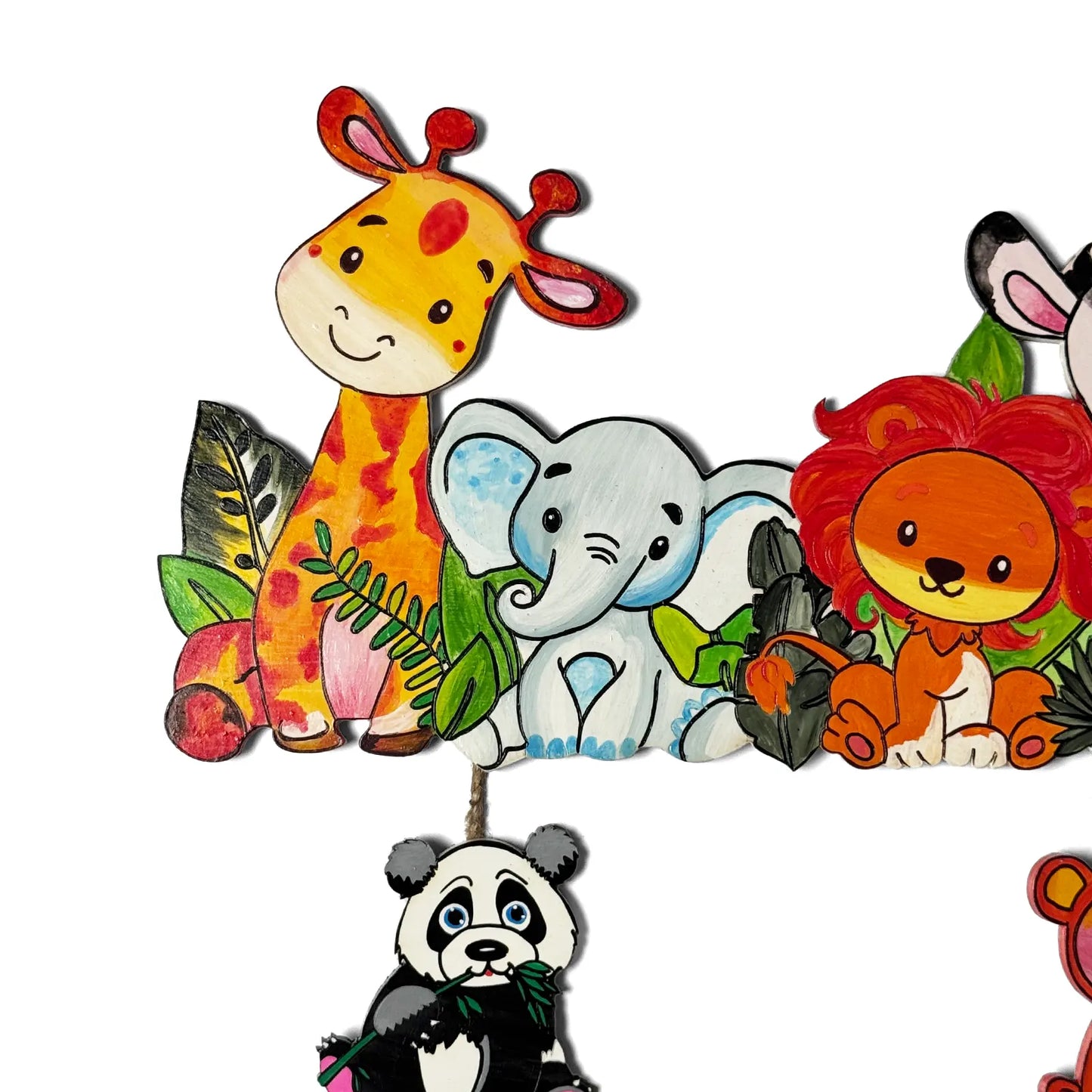 Animal Themed Hand-Painted Wooden Kids Name Plate - Design 3