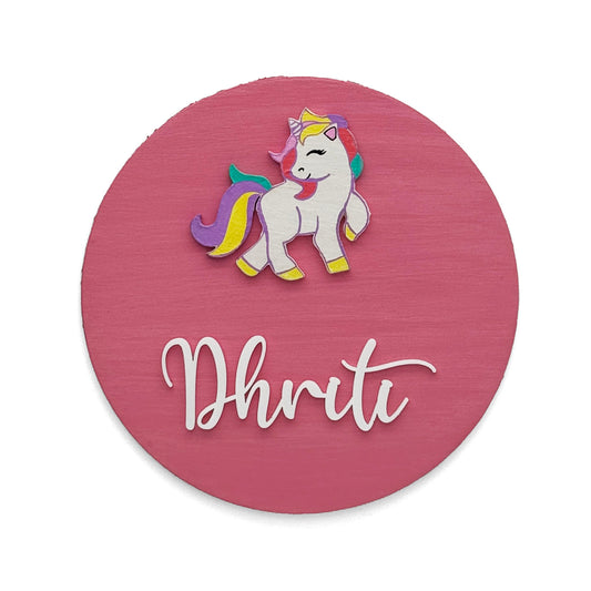Unicorn Themed Hand-Painted Wooden Mini Kids Name Plate