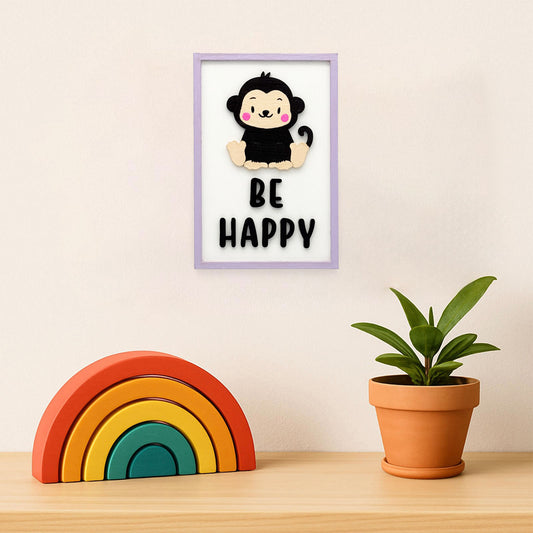 Be Happy Hand-Painted Wooden Kids Wall Frame - Light Purple