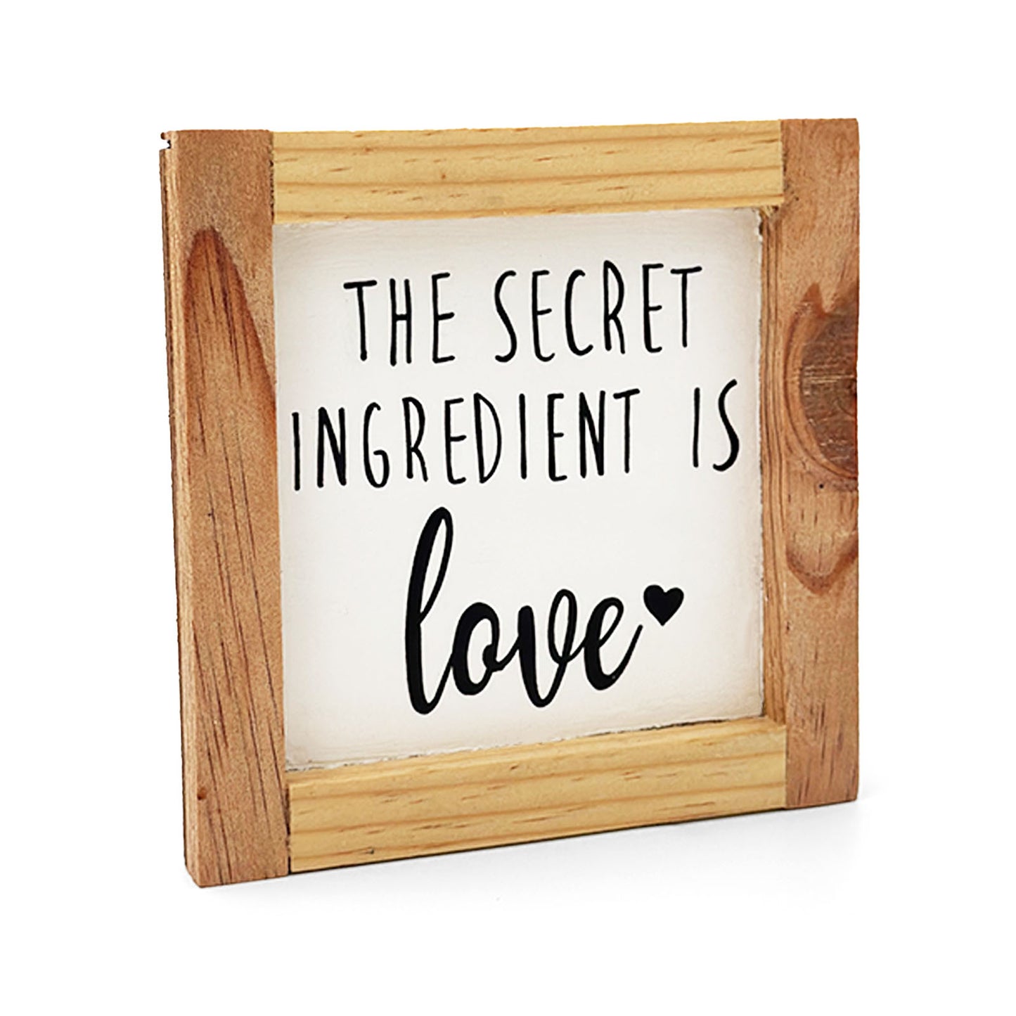 The Secret Ingredient Is Love  Hand-Painted Wooden Kitchen Wall Frame - Natural Wood