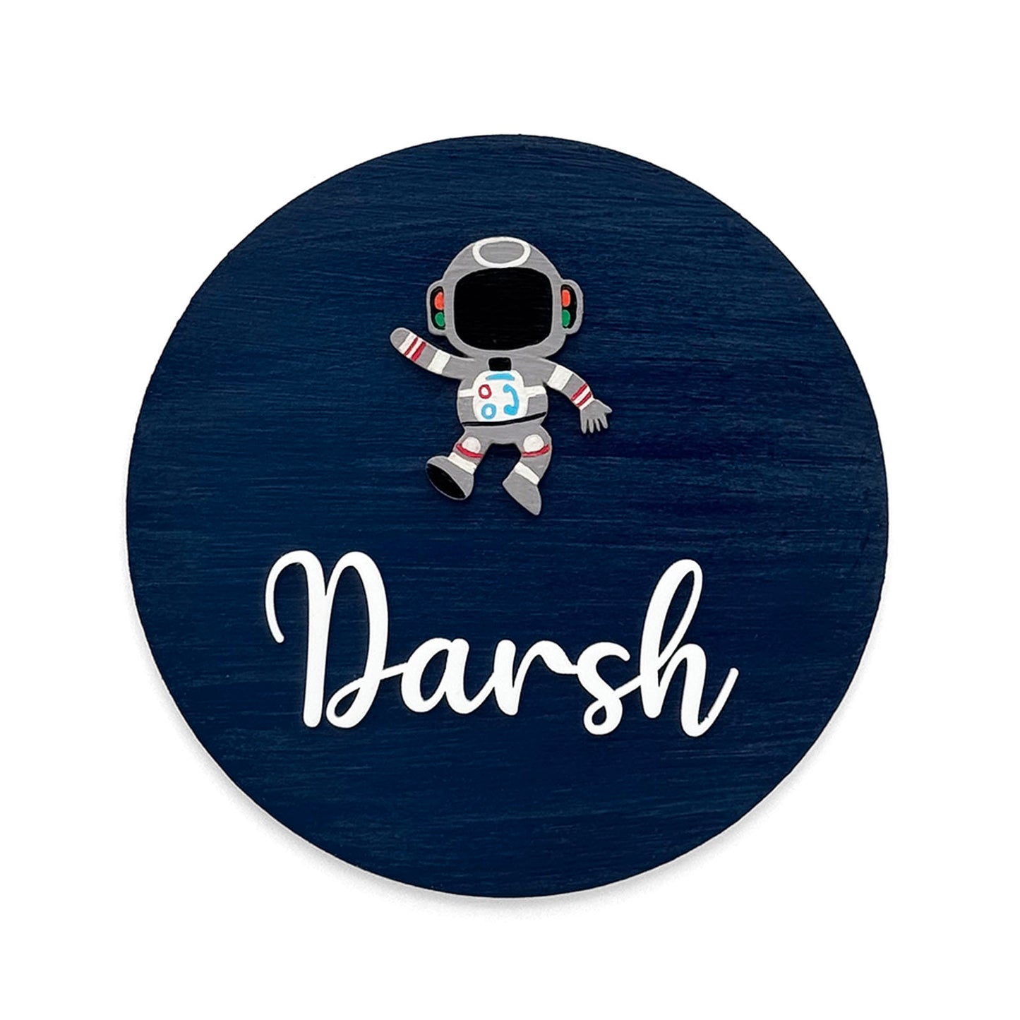 Astronaut Themed Hand-Painted Wooden Mini Kids Name Plate