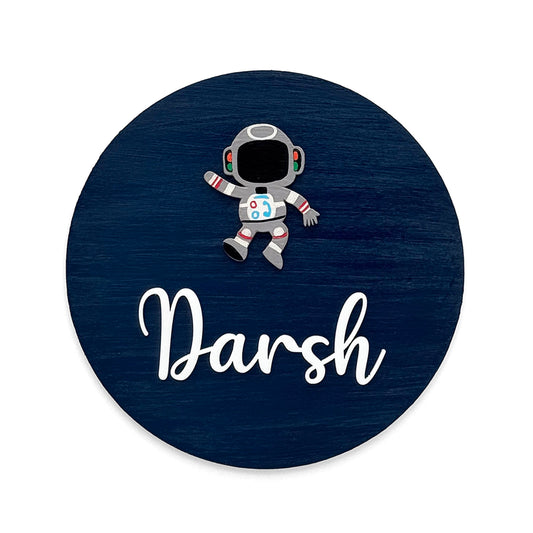 Astronaut Themed Hand-Painted Wooden Mini Kids Name Plate
