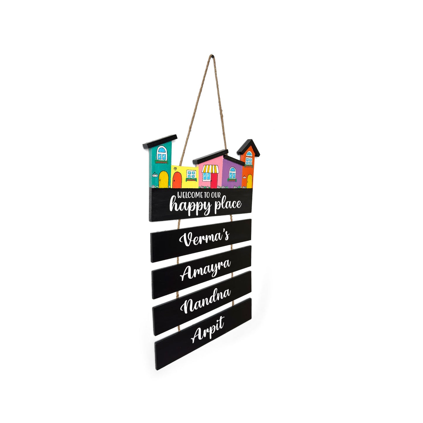 Hut-Shaped Hand-Painted Wooden Name Plate For Home - Hut Board & Four Planks Design 1