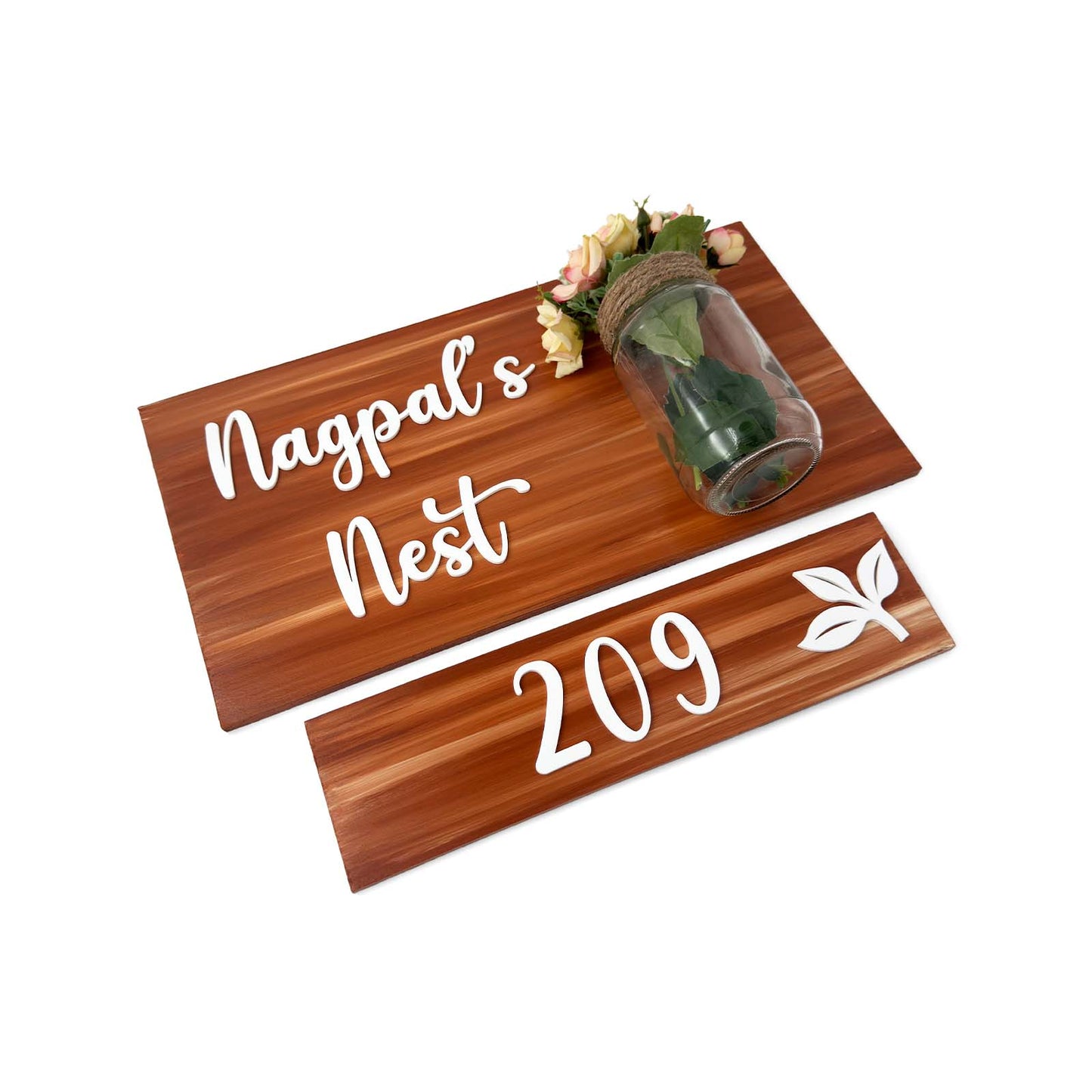 Hand-Painted Wooden Name Plate With Jar For Home - Jar Board & One Plank