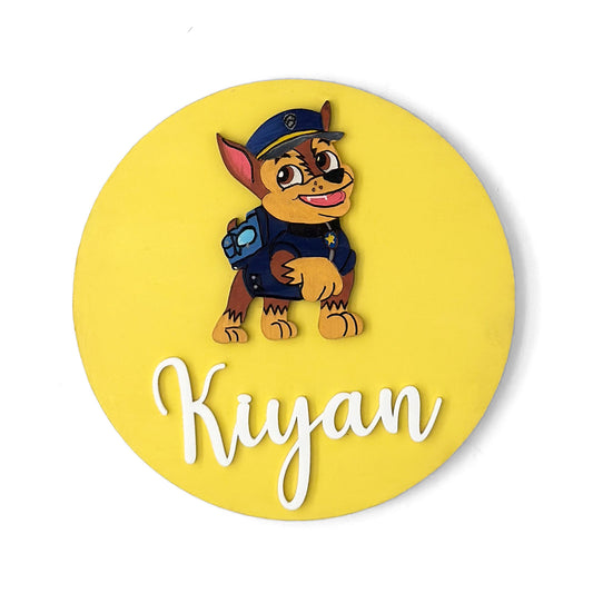 Paw Patrol Themed Hand-Painted Wooden Name Plate For Kids - Design 1