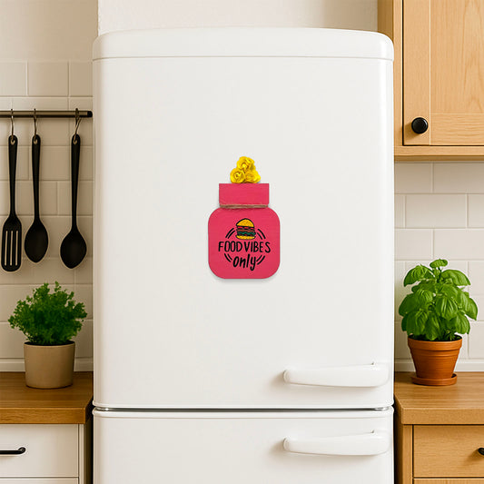 Food Vibes Only Hand-Painted Wooden Mason Jar Fridge Magnet - Pink