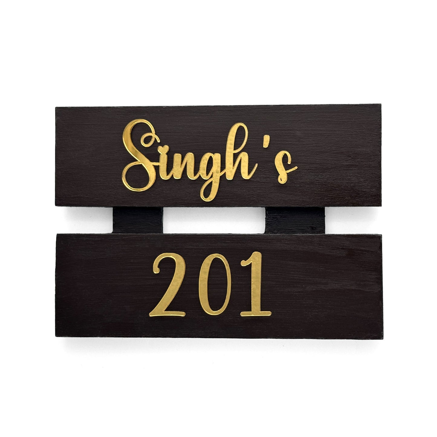 Hand-Painted Wooden Two Plank Name Plate For Home - Dark Brown