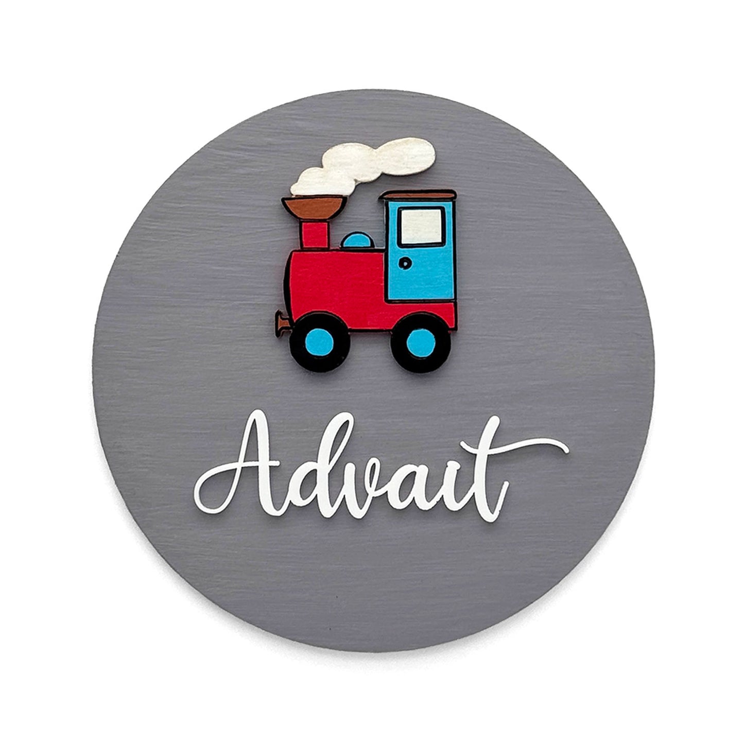 Train Themed Hand-Painted Wooden Mini Kids Name Plate