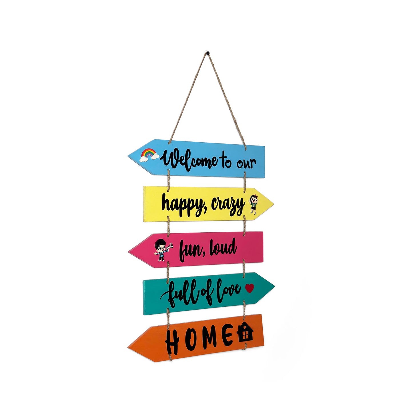 Welcome To Our Home Hand-Painted Wooden Arrow Plank Wall Hanging - Design 6