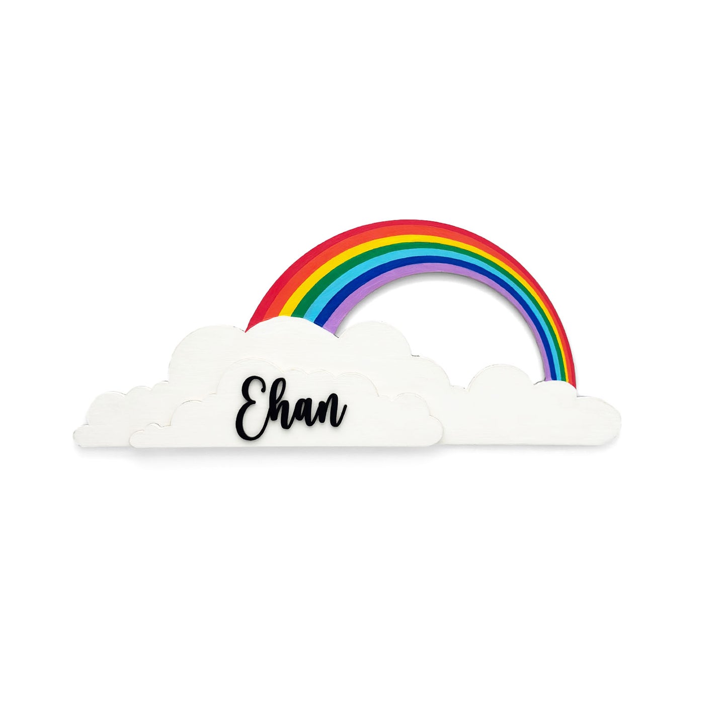 Rainbow Themed Hand-Painted Wooden Kids Name Plate - Design 2