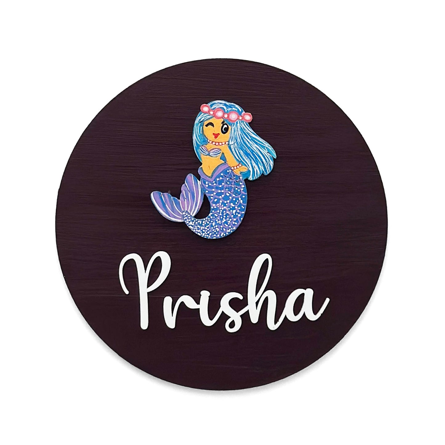 Mermaid Themed Hand-Painted Wooden Mini Kids Name Plate
