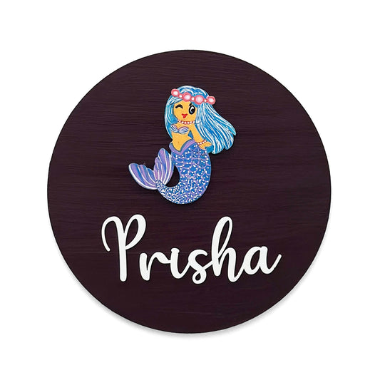 Mermaid Themed Hand-Painted Wooden Mini Kids Name Plate