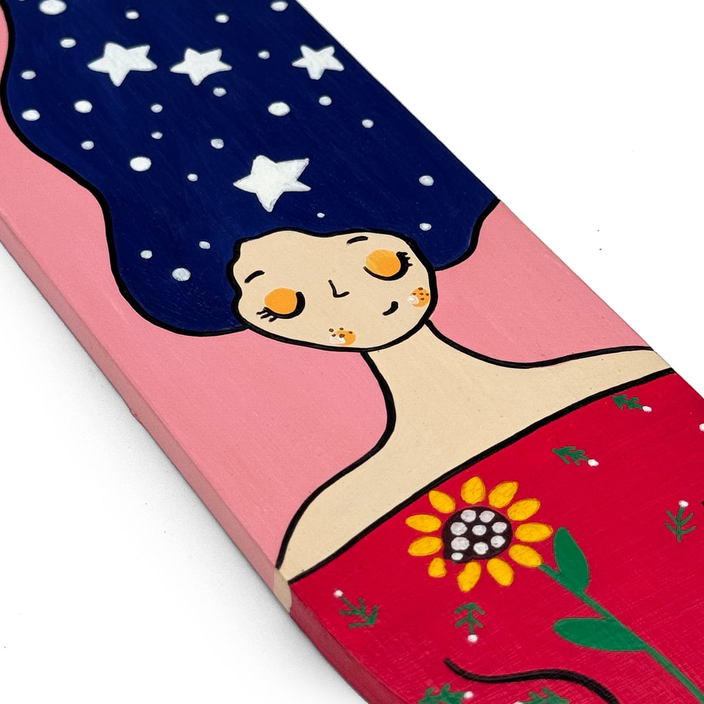 Sleeping Girl Hand-Painted Wooden Oval Wall Hanging