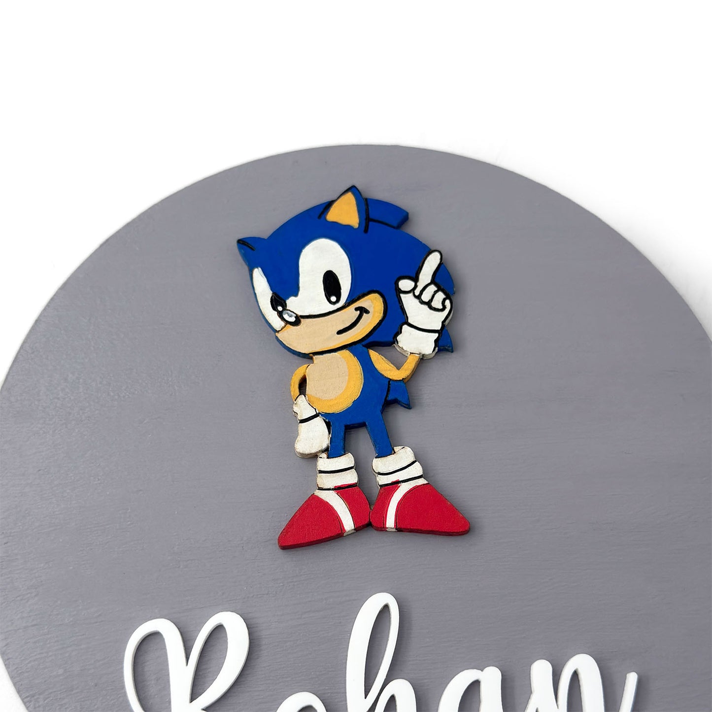 Sonic Themed Hand-Painted Wooden Name Plate For Kids
