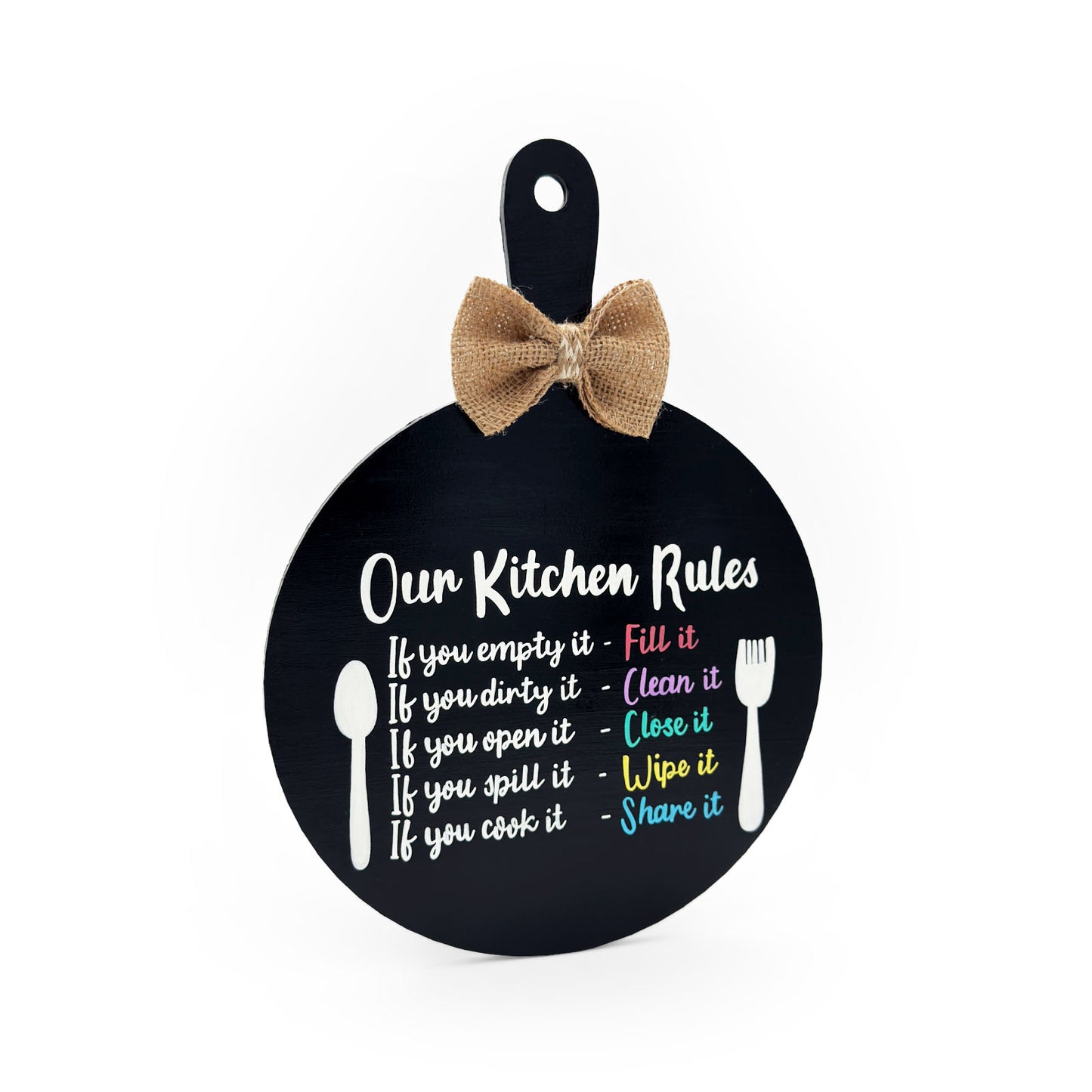 Our Kitchen Rules Hand-Painted Wooden Chopping Board Kitchen Wall Hanging - Black