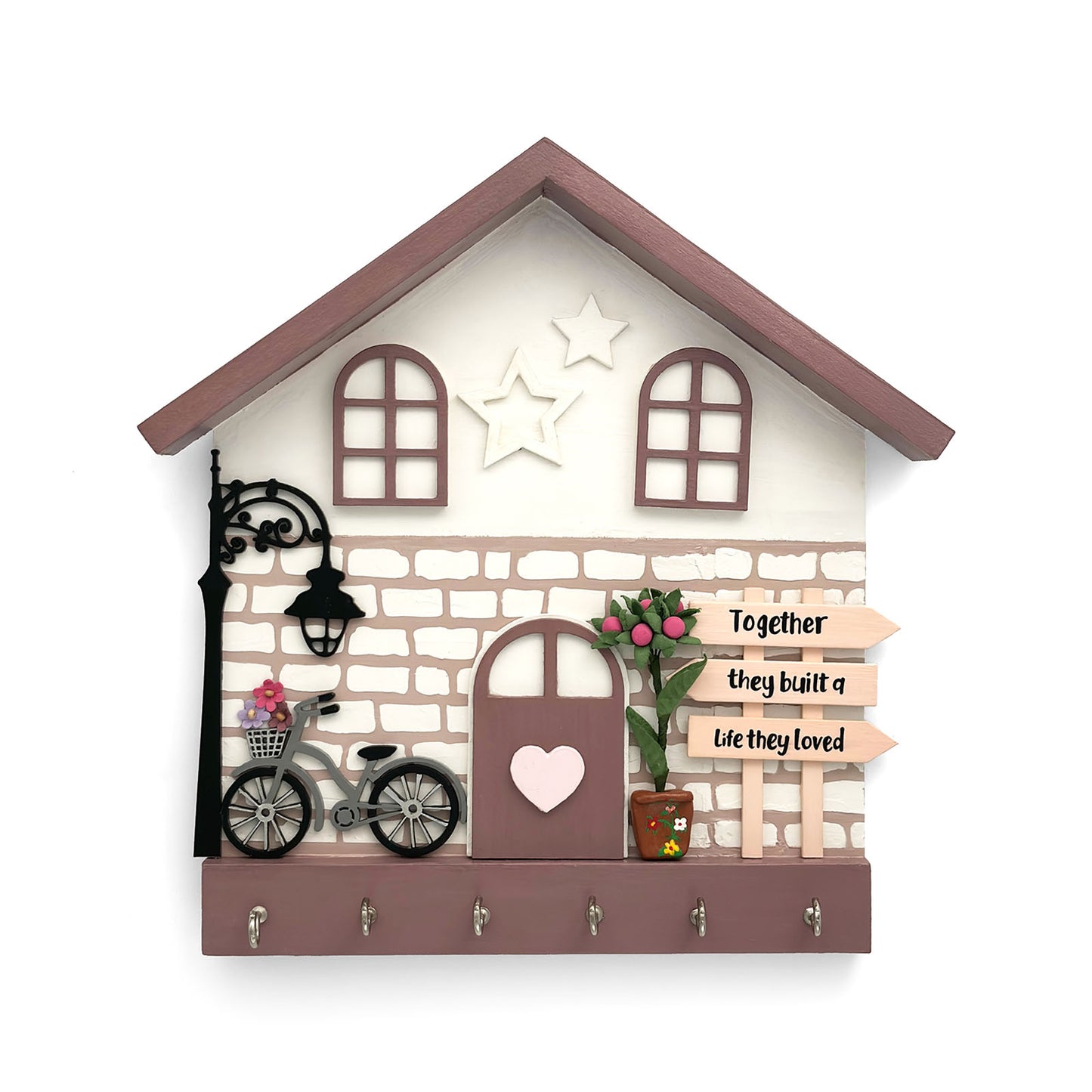 Personalised Hand-Painted Wooden Hut Key Holder With Bricks Texture