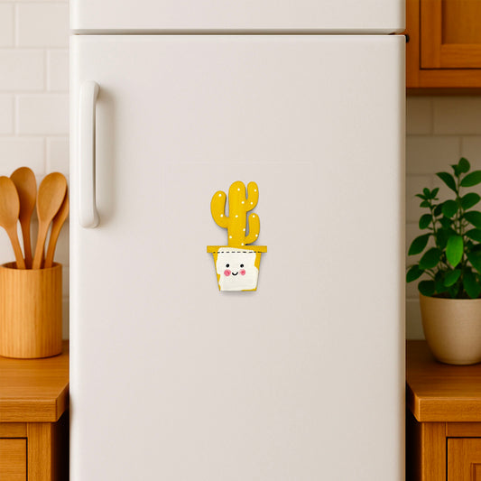 Hand-Painted Wooden Cactus Fridge Magnet - Design 2