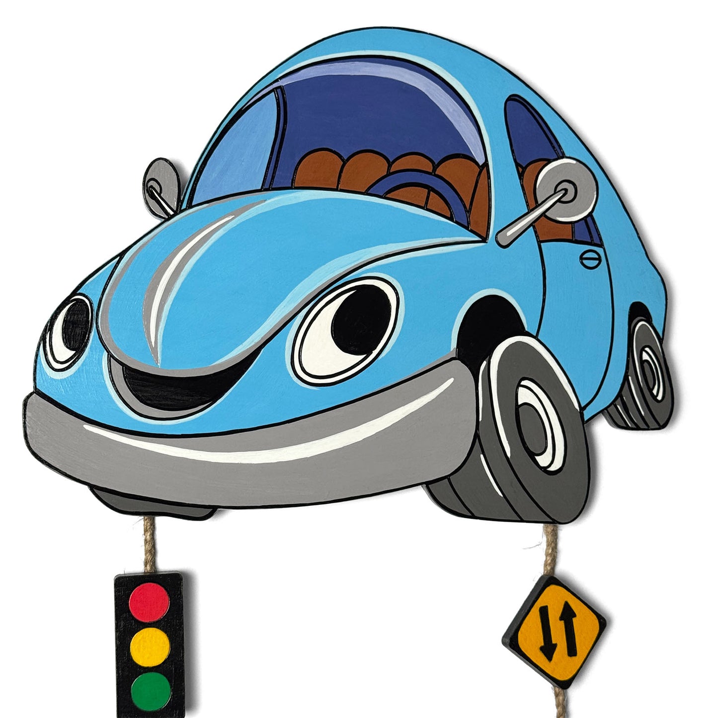 Car Themed Hand-Painted Wooden Kids Name Plate