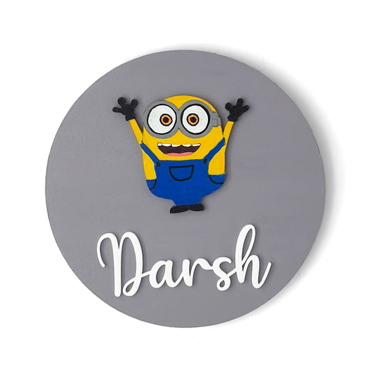 Minions Themed Hand-Painted Wooden Name Plate For Kids