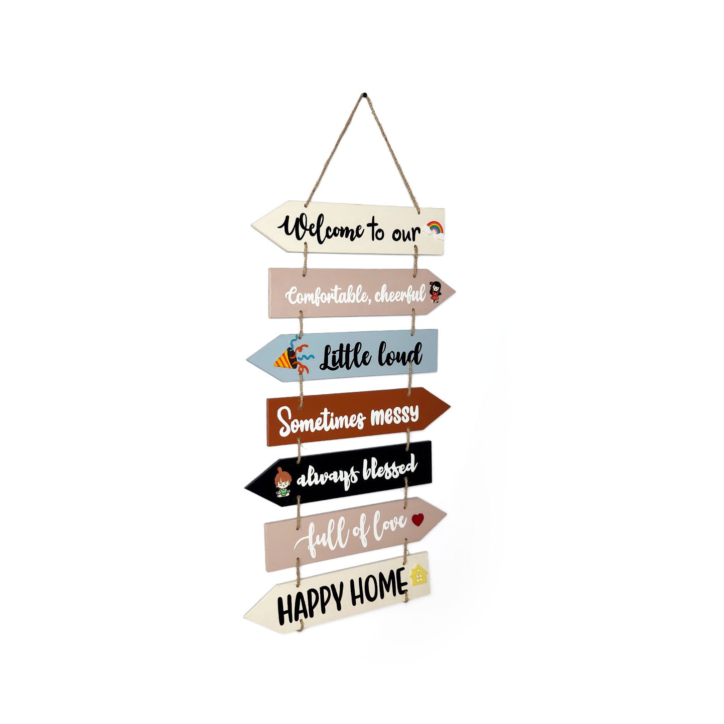 Welcome To Our Home Hand-Painted Wooden Arrow Plank Wall Hanging - Design 7