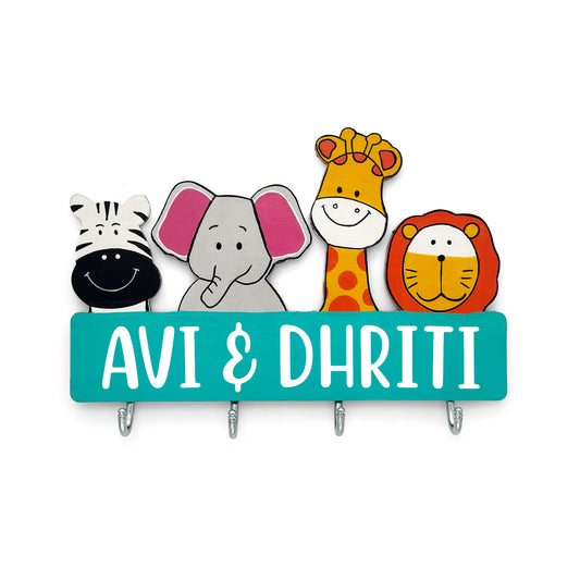 Personalised Animal Themed Hand-Painted Wooden Kids Wall Hanger