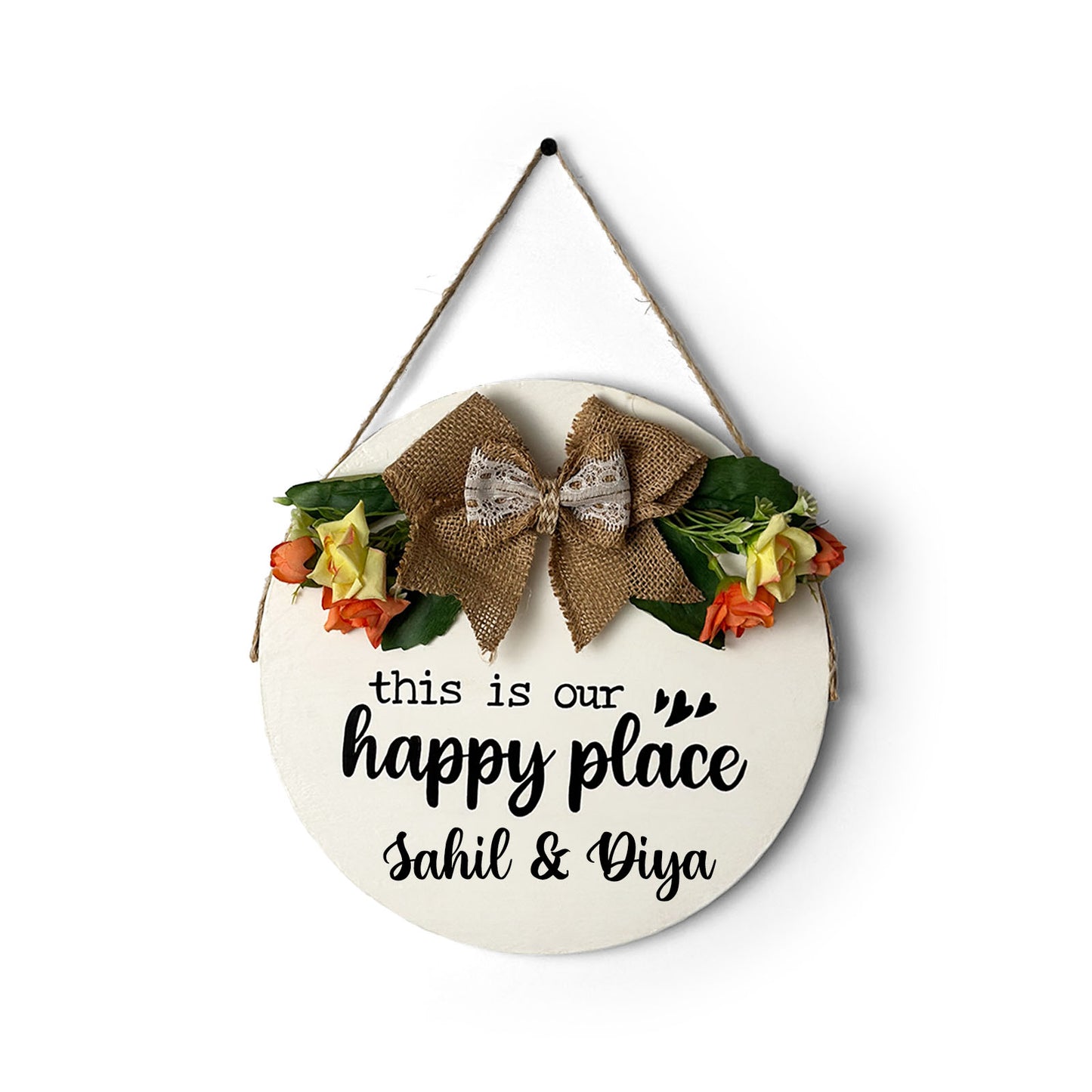 Personlised This Is Our Happy Place Hand-Painted Wooden Door Hanger - White
