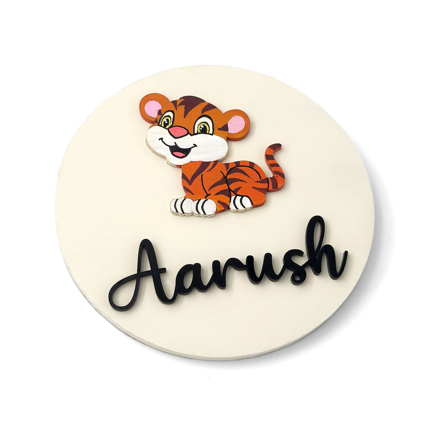 Tiger Themed Hand-Painted Wooden Name Plate For Kids