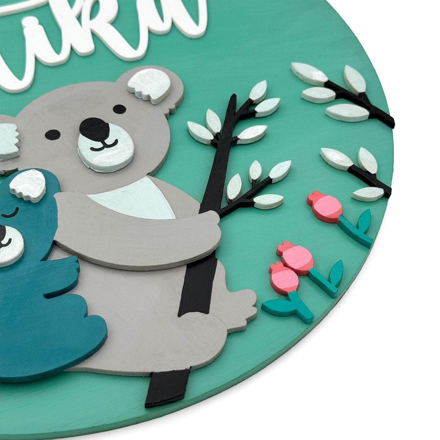Bear Themed Hand-Painted Wooden Round Kids Name Plate